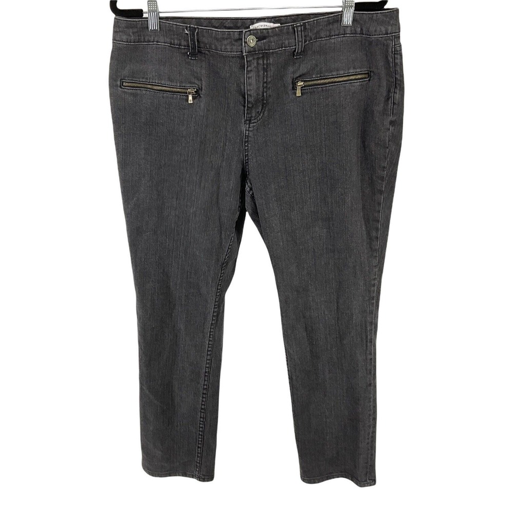 Isaac Mizrahi Live Womans Gray/ Black Mid Rise Jeans Size 16 Zip Front Pockets